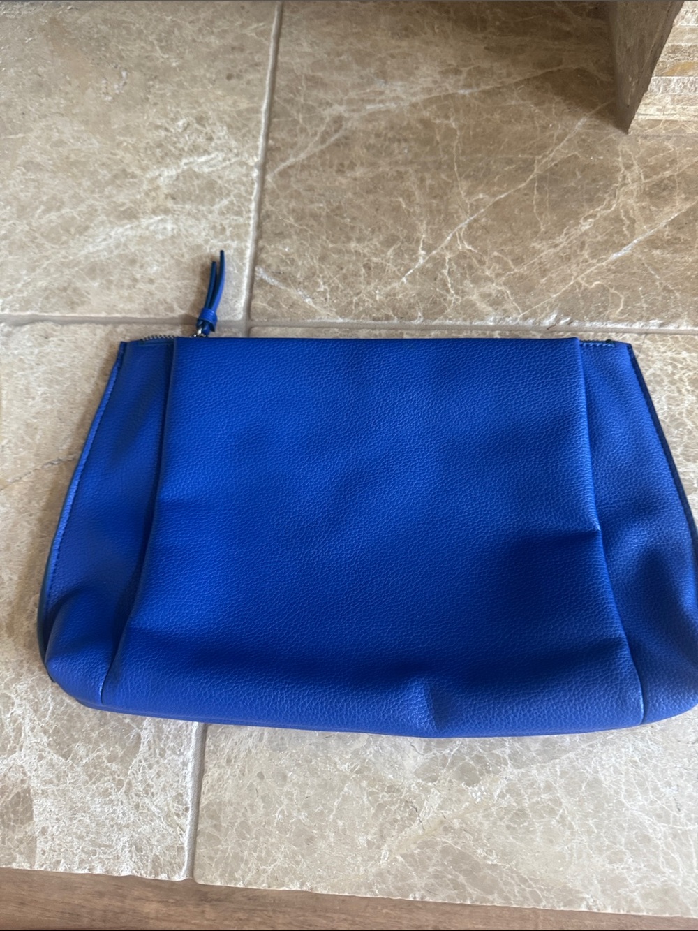 Blue Leather Zip Pouch Clutch